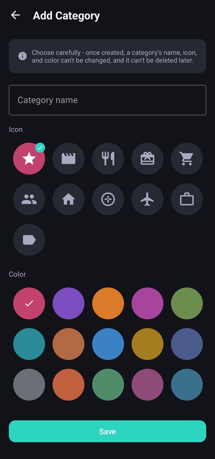 Coinly Add Category screen